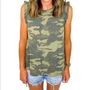 Jodifl Camo Tank With Mini Ruffle Cap Sleeve